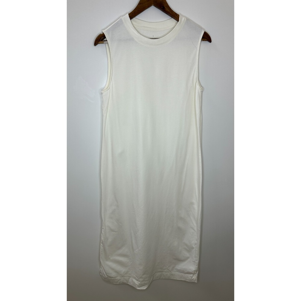 Everlane Organic Cotton Sleeveless Shirt Dress Cream Medium Side Slit Minimalist - Picture 2 of 12